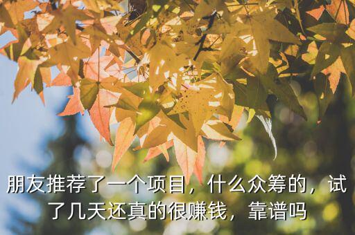 朋友推薦了一個項目，什么眾籌的，試了幾天還真的很賺錢，靠譜嗎