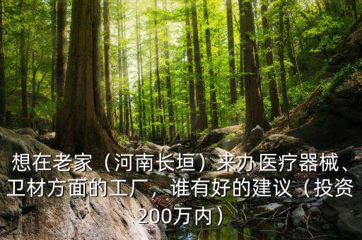 想在老家（河南長(zhǎng)垣）來(lái)辦醫(yī)療器械、衛(wèi)材方面的工廠(chǎng)，誰(shuí)有好的建議（投資200萬(wàn)內(nèi)）