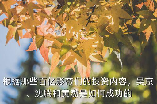 根據(jù)那些百億影帝們的投資內(nèi)容，吳京、沈騰和黃渤是如何成功的