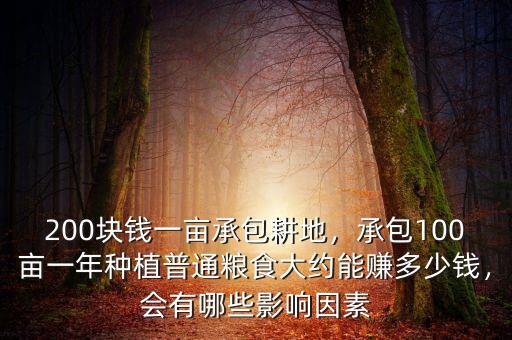 200塊錢一畝承包耕地，承包100畝一年種植普通糧食大約能賺多少錢，會有哪些影響因素