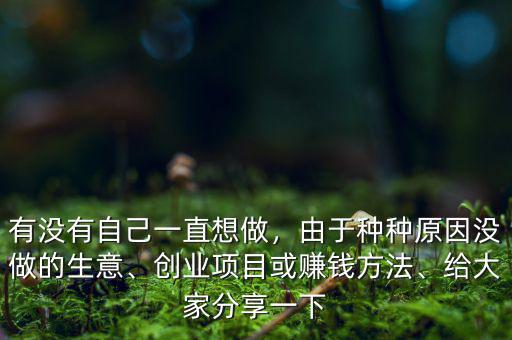 有沒有自己一直想做，由于種種原因沒做的生意、創(chuàng)業(yè)項目或賺錢方法、給大家分享一下