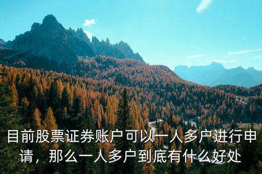 目前股票證券賬戶可以一人多戶進(jìn)行申請(qǐng)，那么一人多戶到底有什么好處