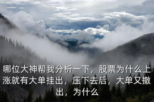 哪位大神幫我分析一下，股票為什么上漲就有大單掛出，壓下去后，大單又撤出，為什么