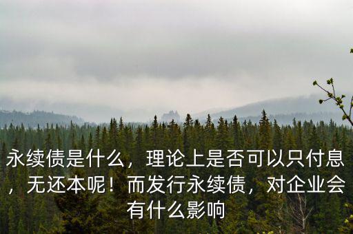 永續(xù)債是什么，理論上是否可以只付息，無還本呢！而發(fā)行永續(xù)債，對(duì)企業(yè)會(huì)有什么影響