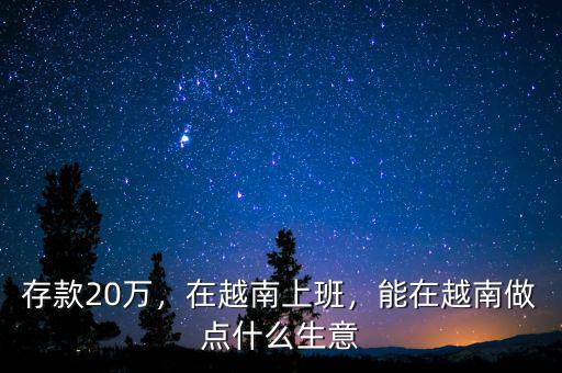 存款20萬，在越南上班，能在越南做點什么生意
