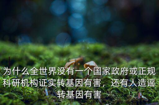 為什么全世界沒有一個(gè)國(guó)家政府或正規(guī)科研機(jī)構(gòu)證實(shí)轉(zhuǎn)基因有害，還有人造謠轉(zhuǎn)基因有害