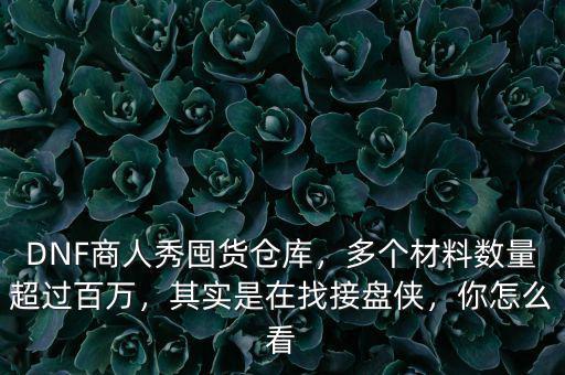 DNF商人秀囤貨倉庫，多個材料數(shù)量超過百萬，其實是在找接盤俠，你怎么看