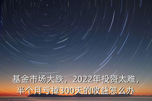 基金市場大跌，2022年投資太難，半個(gè)月虧掉300天的收益怎么辦