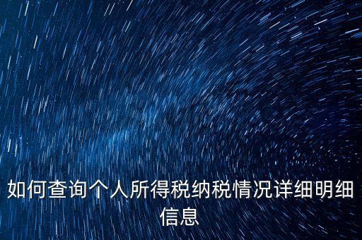 如何查個人納稅情況，個人所得稅怎么查詢