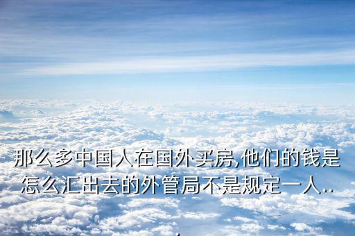 那么多中國(guó)人在國(guó)外買(mǎi)房,他們的錢(qián)是怎么匯出去的外管局不是規(guī)定一人...