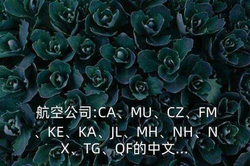  航空公司:CA、MU、CZ、FM、KE、KA、JL、MH、NH、NX、TG、QF的中文...