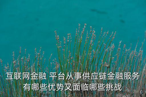 互聯(lián)網(wǎng)金融 平臺(tái)從事供應(yīng)鏈金融服務(wù)有哪些優(yōu)勢(shì)又面臨哪些挑戰(zhàn)