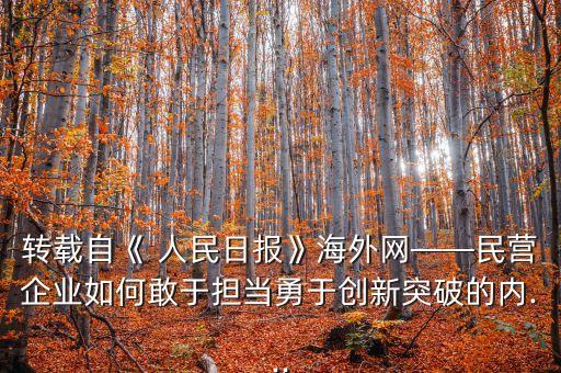 轉(zhuǎn)載自《 人民日報》海外網(wǎng)——民營企業(yè)如何敢于擔當勇于創(chuàng)新突破的內(nèi)...