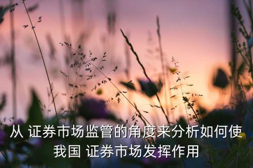 從 證券市場(chǎng)監(jiān)管的角度來分析如何使我國 證券市場(chǎng)發(fā)揮作用