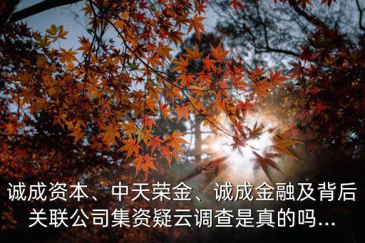 誠成資本、中天榮金、誠成金融及背后關(guān)聯(lián)公司集資疑云調(diào)查是真的嗎...
