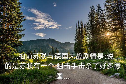 ...拍前蘇聯(lián)與德國(guó)大戰(zhàn)劇情是:說的是蘇聯(lián)有一個(gè) 狙擊手擊殺了好多德國(guó)...