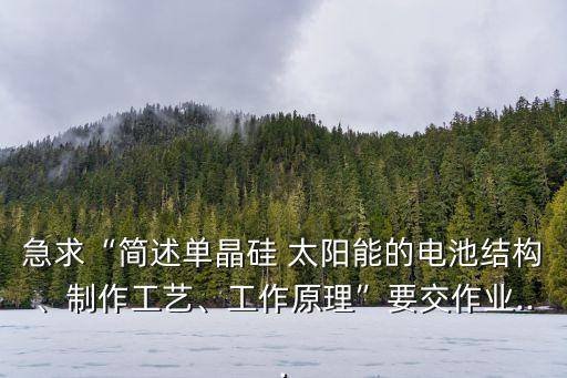 急求“簡(jiǎn)述單晶硅 太陽(yáng)能的電池結(jié)構(gòu)、制作工藝、工作原理”要交作業(yè)...