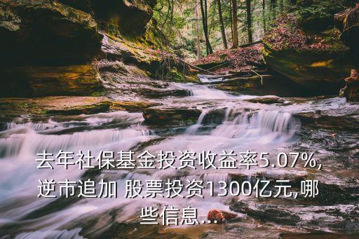 去年社?；鹜顿Y收益率5.07%,逆市追加 股票投資1300億元,哪些信息...