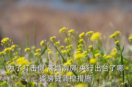 為了打擊假 離婚購房,央行出臺了哪些房貸調控措施