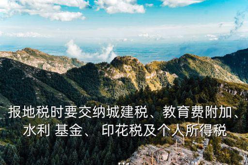 報(bào)地稅時(shí)要交納城建稅、教育費(fèi)附加、 水利 基金、 印花稅及個(gè)人所得稅...