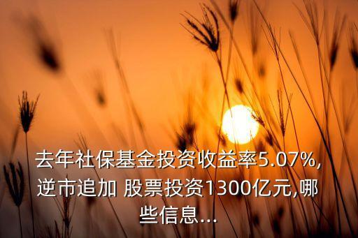 去年社?；鹜顿Y收益率5.07%,逆市追加 股票投資1300億元,哪些信息...