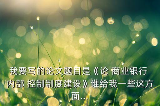 我要寫的論文題目是《論 商業(yè)銀行 內部 控制制度建設》誰給我一些這方面...
