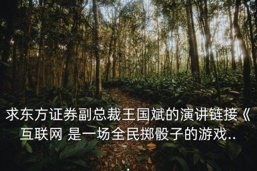 求東方證券副總裁王國斌的演講鏈接《互聯(lián)網 是一場全民擲骰子的游戲...